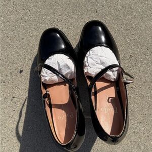 Black Patent Mary Jane Flats with Buckle Strap